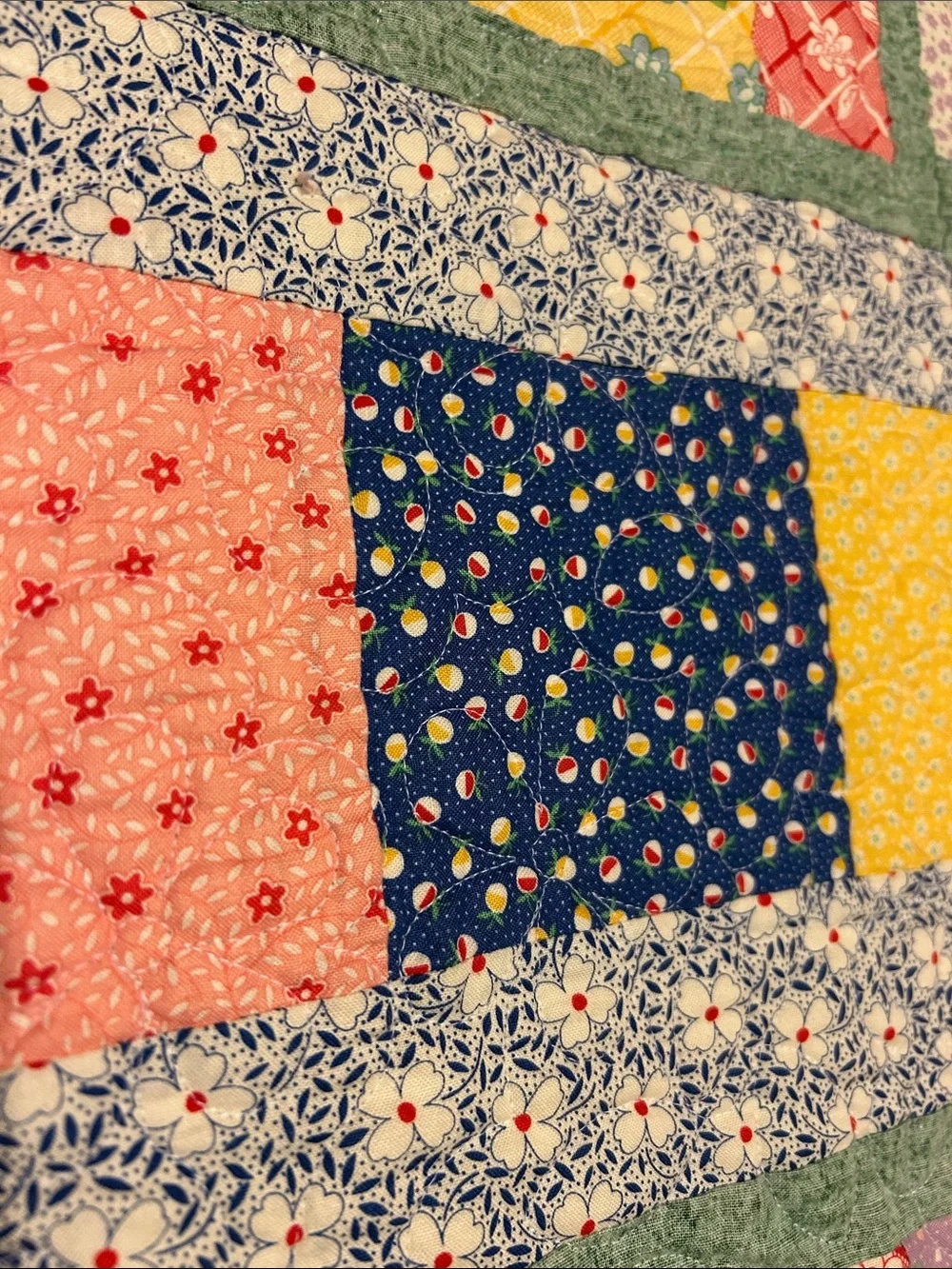 ONE OF A KIND- HANDCRAFTED Floral Quilt in Pastel Multicolor